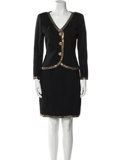 Pre-owned St John Wool Sequin Embellishments Skirt Suit In Black