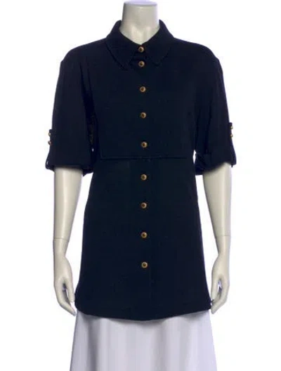 Pre-owned St John Wool Short Sleeve Polo In Blue