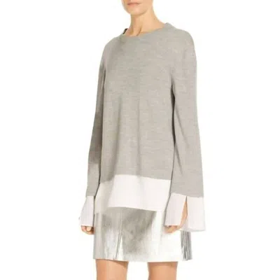 St John Wool Silk Contrast Tie Back Pullover Knit Sweater In Gray
