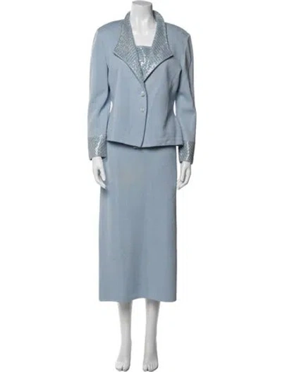 Pre-owned St John Wool Skirt Set In Blue