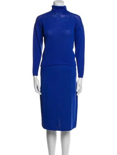 Pre-owned St John Wool Skirt Set In Blue