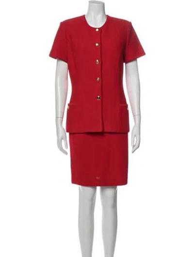 Pre-owned St John Wool Skirt Set In Red