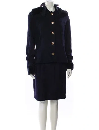Pre-owned St John Wool Skirt Suit In Blue