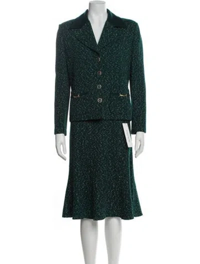 Pre-owned St John Wool Skirt Suit In Green