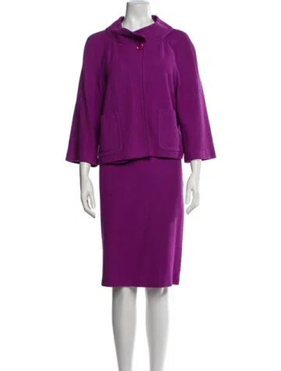 Pre-owned St John Wool Skirt Suit In Purple