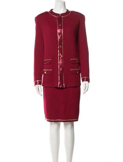 Pre-owned St John Wool Skirt Suit In Red