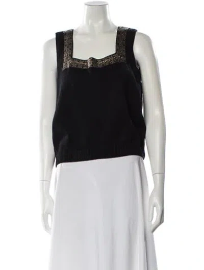 Pre-owned St John Wool Square Neckline Sweater In Black