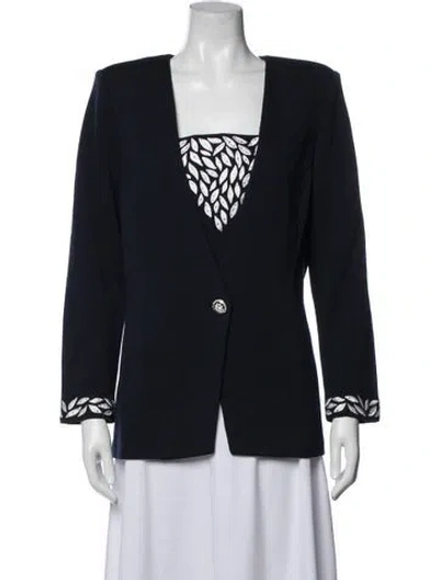 Pre-owned St John Wool Square Neckline Sweater In Blue