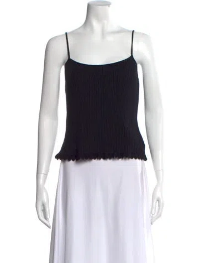 Pre-owned St John Wool Square Neckline Top In Black