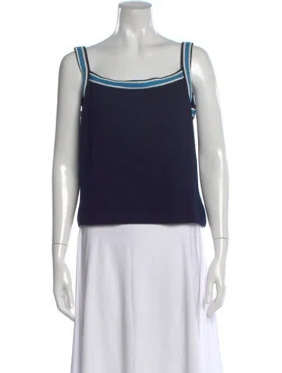 Pre-owned St John Wool Square Neckline Top In Blue