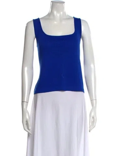 Pre-owned St John Wool Square Neckline Top In Blue