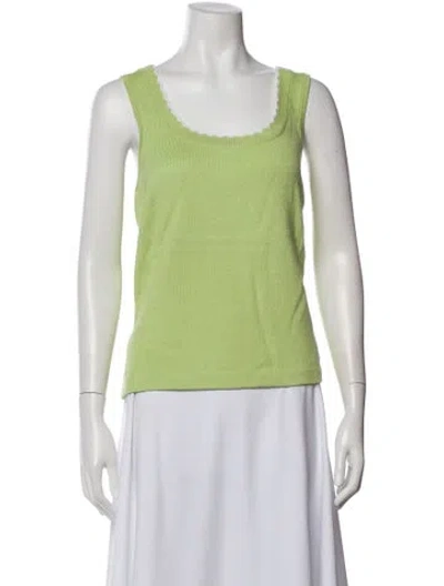 Pre-owned St John Wool Square Neckline Top In Green