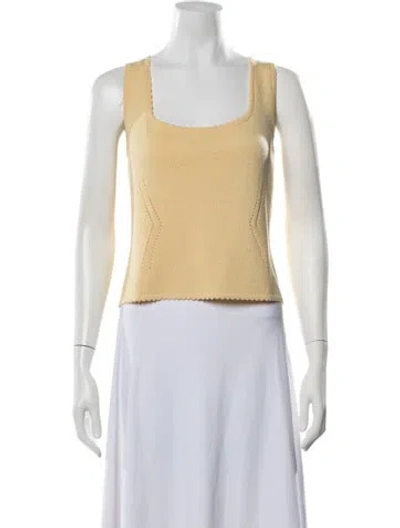 Pre-owned St John Wool Square Neckline Top In White