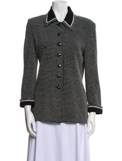 Pre-owned St John Wool Striped Blazer In Black