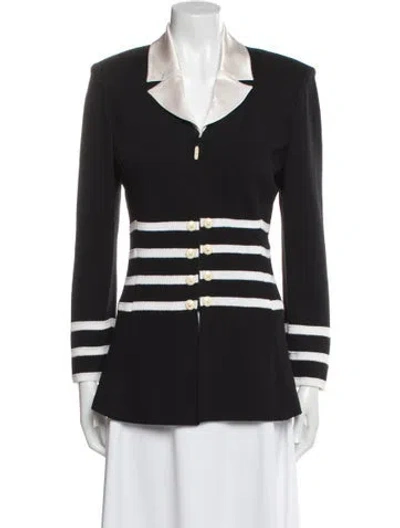 Pre-owned St John Wool Striped Blazer In Black