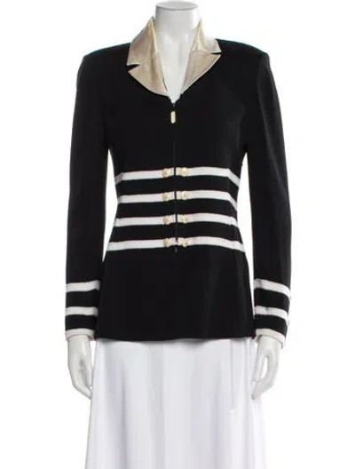 Pre-owned St John Wool Striped Blazer In Black