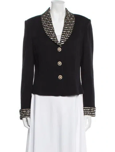 Pre-owned St John Wool Striped Blazer In Black