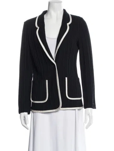 Pre-owned St John Wool Striped Blazer In Blue
