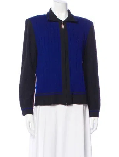 Pre-owned St John Wool Striped Blazer In Blue