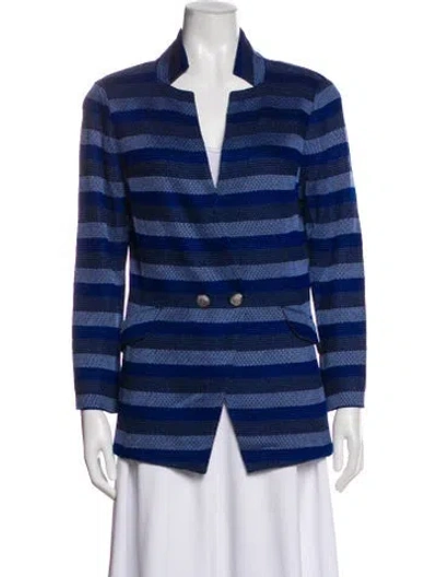 Pre-owned St John Wool Striped Blazer In Blue