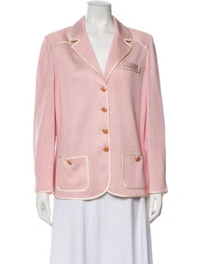 Pre-owned St John Wool Striped Blazer In Pink