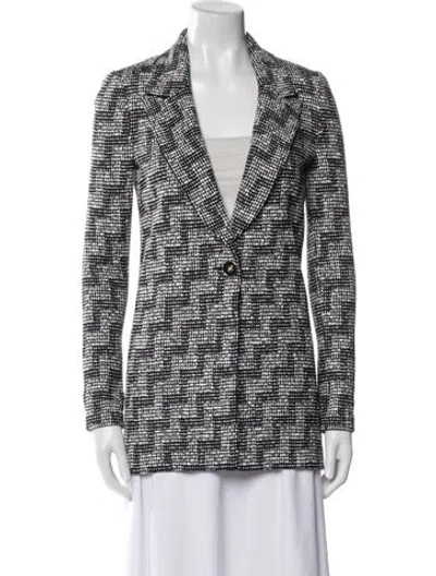 Pre-owned St John Wool Striped Blazer In White