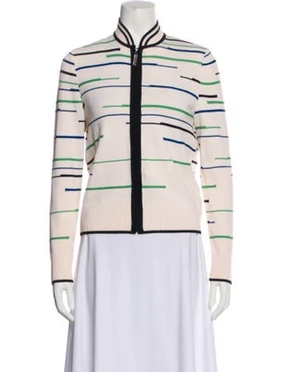 Pre-owned St John Wool Striped Blazer In White