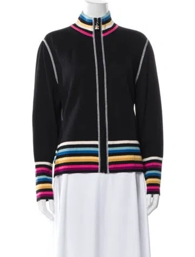 Pre-owned St John Wool Striped Bomber Jacket In Black