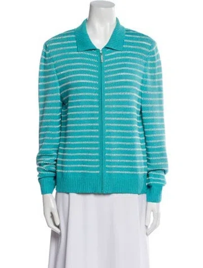 Pre-owned St John Wool Striped Bomber Jacket In Blue