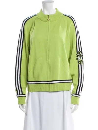 Pre-owned St John Wool Striped Bomber Jacket In Green