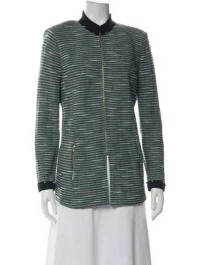 Pre-owned St John Wool Striped Coat In Green