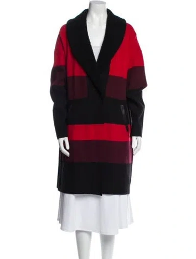 Pre-owned St John Wool Striped Coat In Red