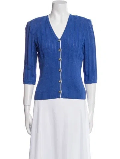 Pre-owned St John Wool Striped Denim Jacket In Blue