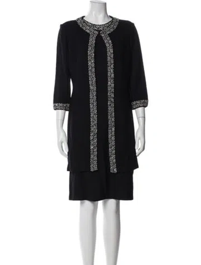 Pre-owned St John Wool Striped Dress Set In Blue
