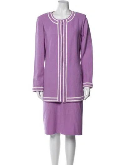 Pre-owned St John Wool Striped Dress Set In Purple