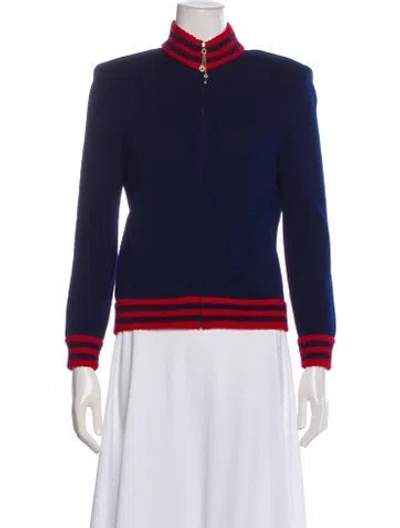 Pre-owned St John Wool Striped Evening Jacket In Blue