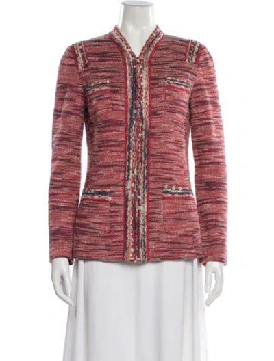 Pre-owned St John Wool Striped Evening Jacket In Red