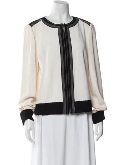 Pre-owned St John Wool Striped Evening Jacket In White