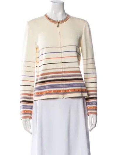 Pre-owned St John Wool Striped Evening Jacket In White