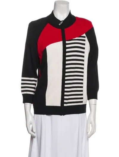 Pre-owned St John Wool Striped Jacket In Black