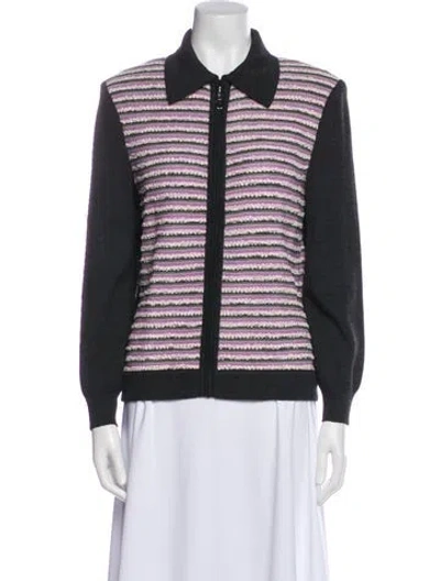 Pre-owned St John Wool Striped Jacket In Black