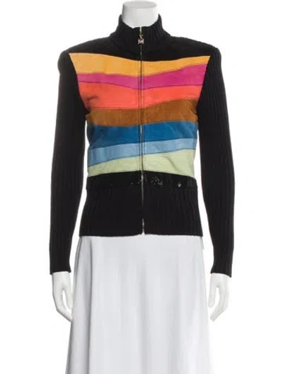 Pre-owned St John Wool Striped Jacket In Black