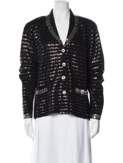 Pre-owned St John Wool Striped Jacket In Black