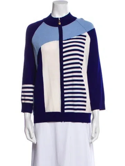 Pre-owned St John Wool Striped Jacket In Blue