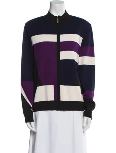 Pre-owned St John Wool Striped Jacket In Blue