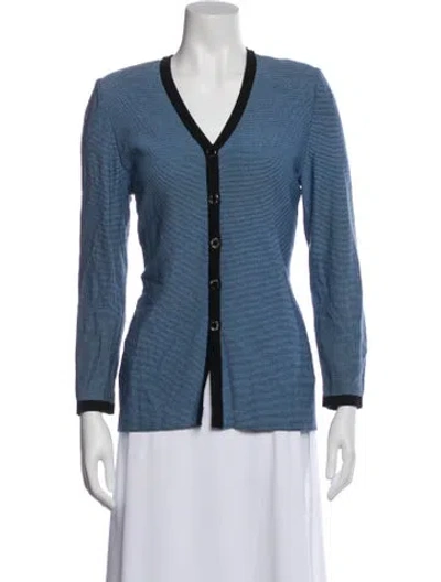 Pre-owned St John Wool Striped Jacket In Blue