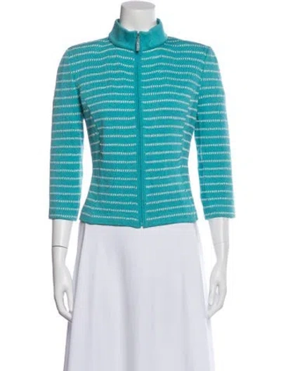 Pre-owned St John Wool Striped Jacket In Blue