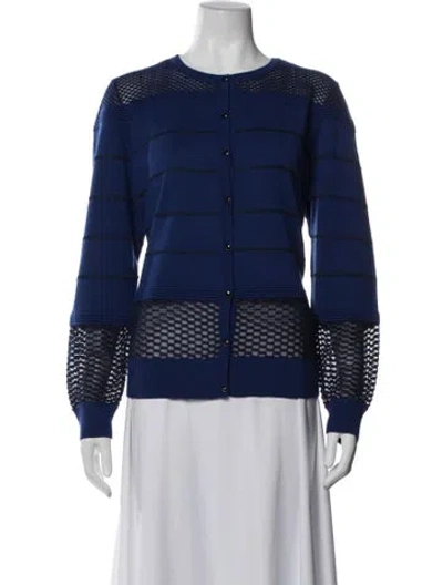 Pre-owned St John Wool Striped Jacket In Blue