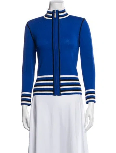 Pre-owned St John Wool Striped Jacket In Blue