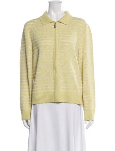 Pre-owned St John Wool Striped Jacket In Green